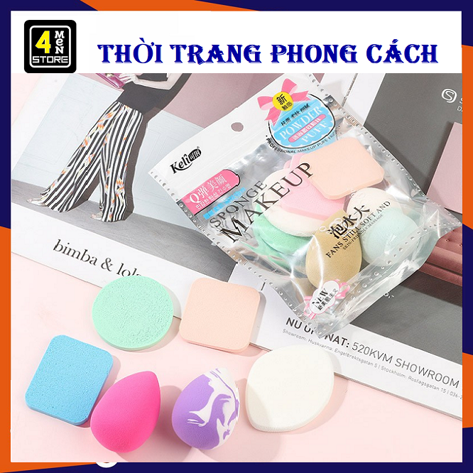 Set 6  Mút Tán Kem Nền Makeup - Bông mút trang điểm tán kem nền phấn phủ Keli 6 miếng
