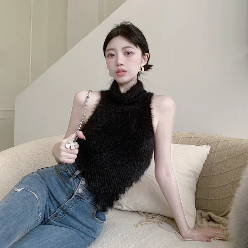 áo lông sát nách cổ gập vạt yếm sexy