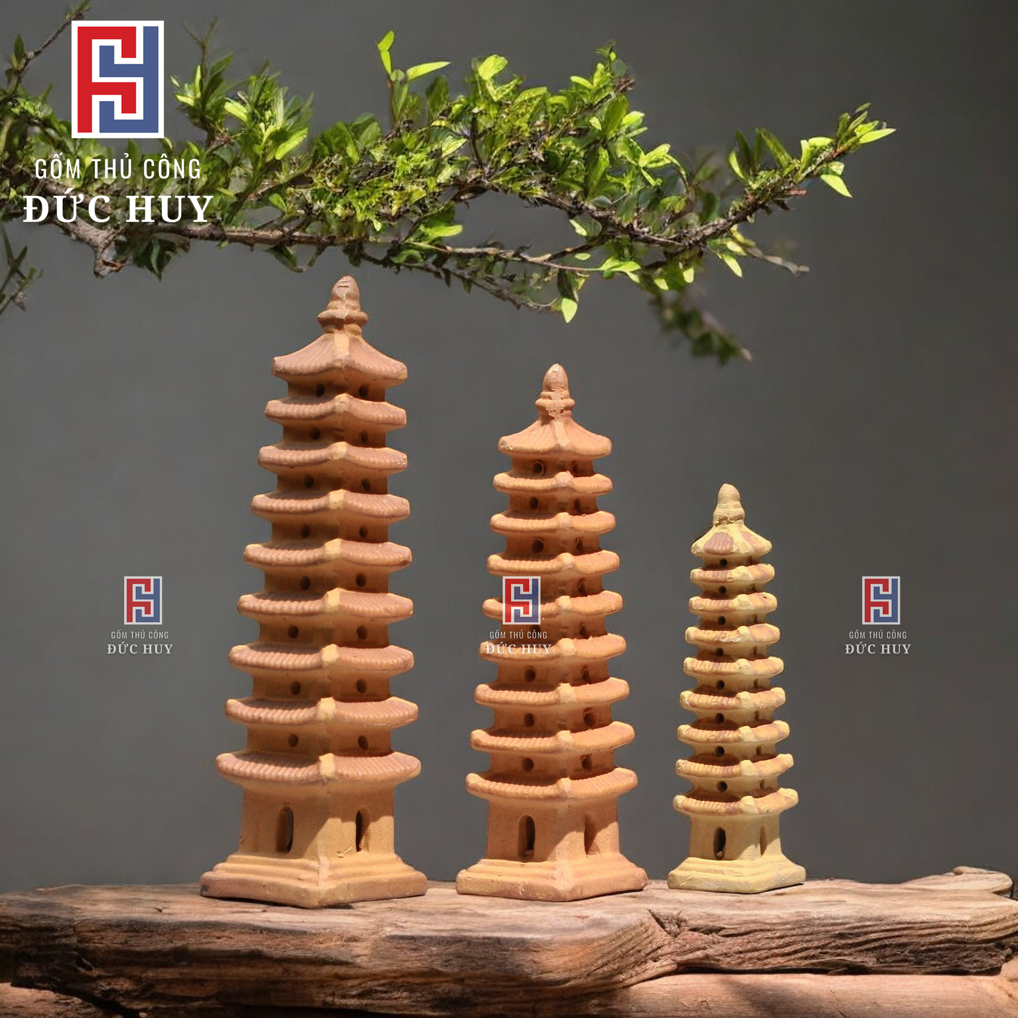Mô hình Gốm Tháp Vuông Mini - Trang Trí Hòn Non Bộ - Tiểu Cản - Bể Cá