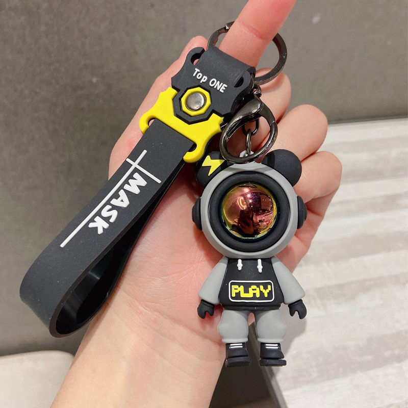 Hoạt hình gấu tia sét keychain đáng yêu phi hành gia búp bê gấu dây chuyền túi chìa khóa túi túi xe ô tô phụ kiện hấp dẫn