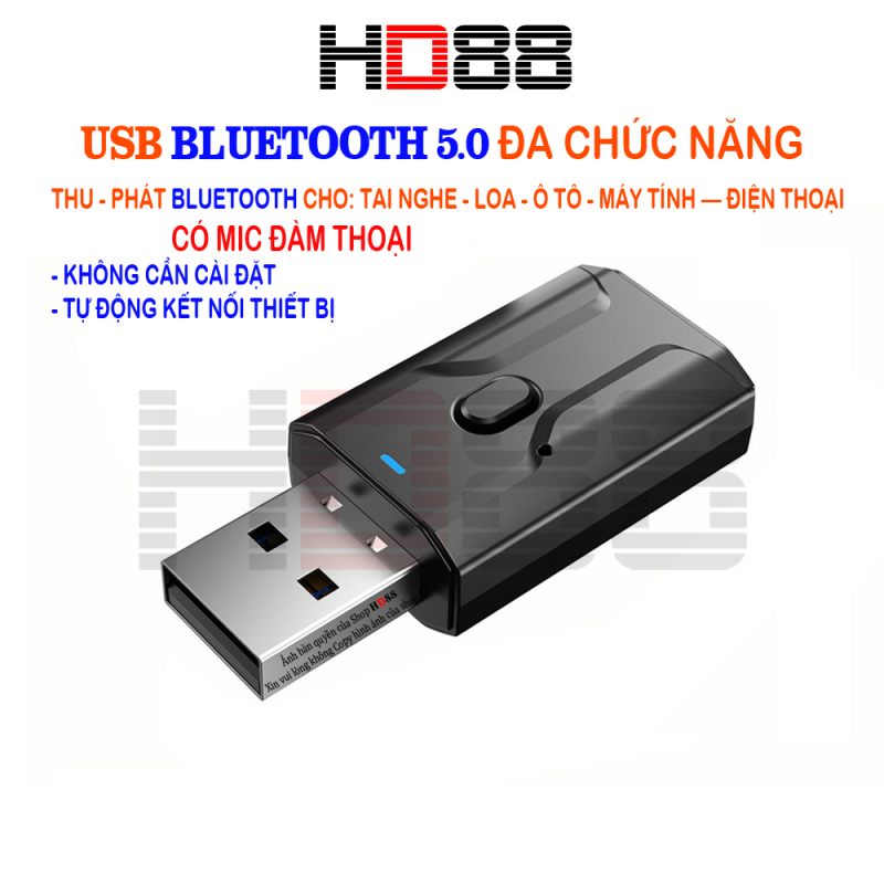 USB Bluetooth 5.0 Đa chức năng thu-phát âm thanh Aux Rca cổng cắm Usb 3.5mm cho PC-laptop-TV-Xe Hơi,loa thường=> có BLT