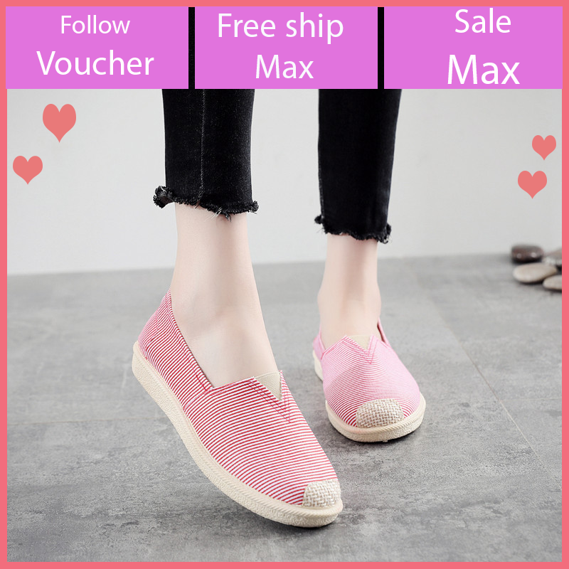 Giày lười nữ vải dáng slipon mọi kẻ sọc ngang đi bộ êm chân phong cách hàn quốc Jaydep V335