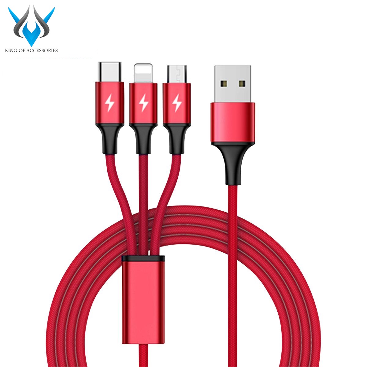 Cáp sạc 3 đầu microUSB/Lightning/Type-C Unitek C4049RD dài 1.2m - bọc dù chống đứt (Đỏ) - Nhất Tín Computer