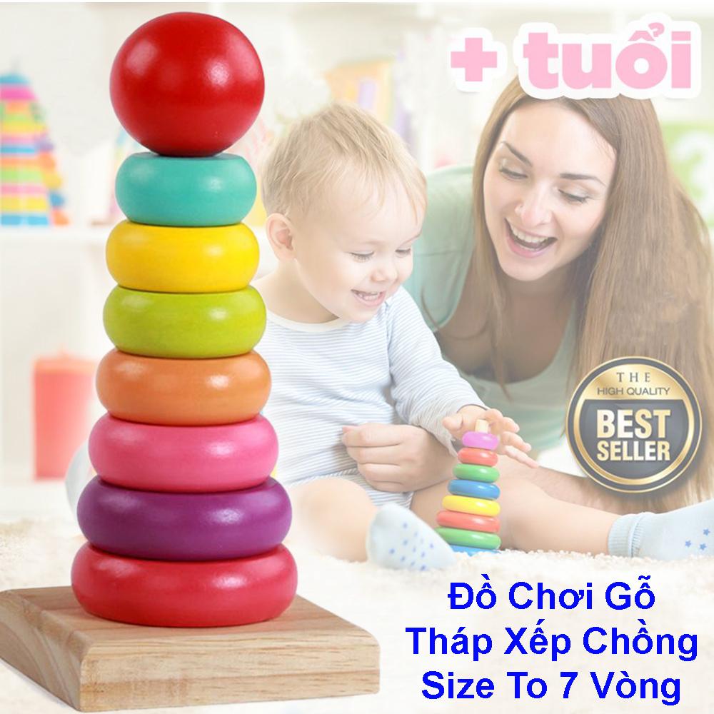 Đồ Chơi Tháp Cầu Vồng Gỗ 7 Vòng Size Lớn Cho Bé