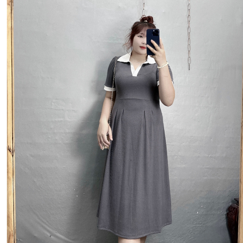 Đầm thun gân thiết kế bigsize , đầm polo dáng dài qua gối xinh xắn cho nữ MÃ G94