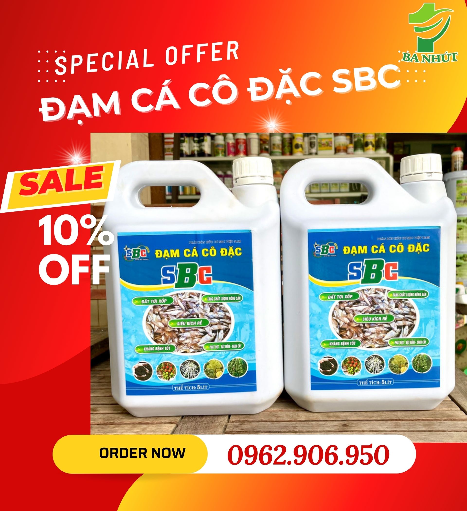 Đạm cá cô đặc sbc can 5lit – phân bón hữu cơ đậm đặc, tơi xốp đất, kích rễ, phát đọt, bật mầm, xanh cây