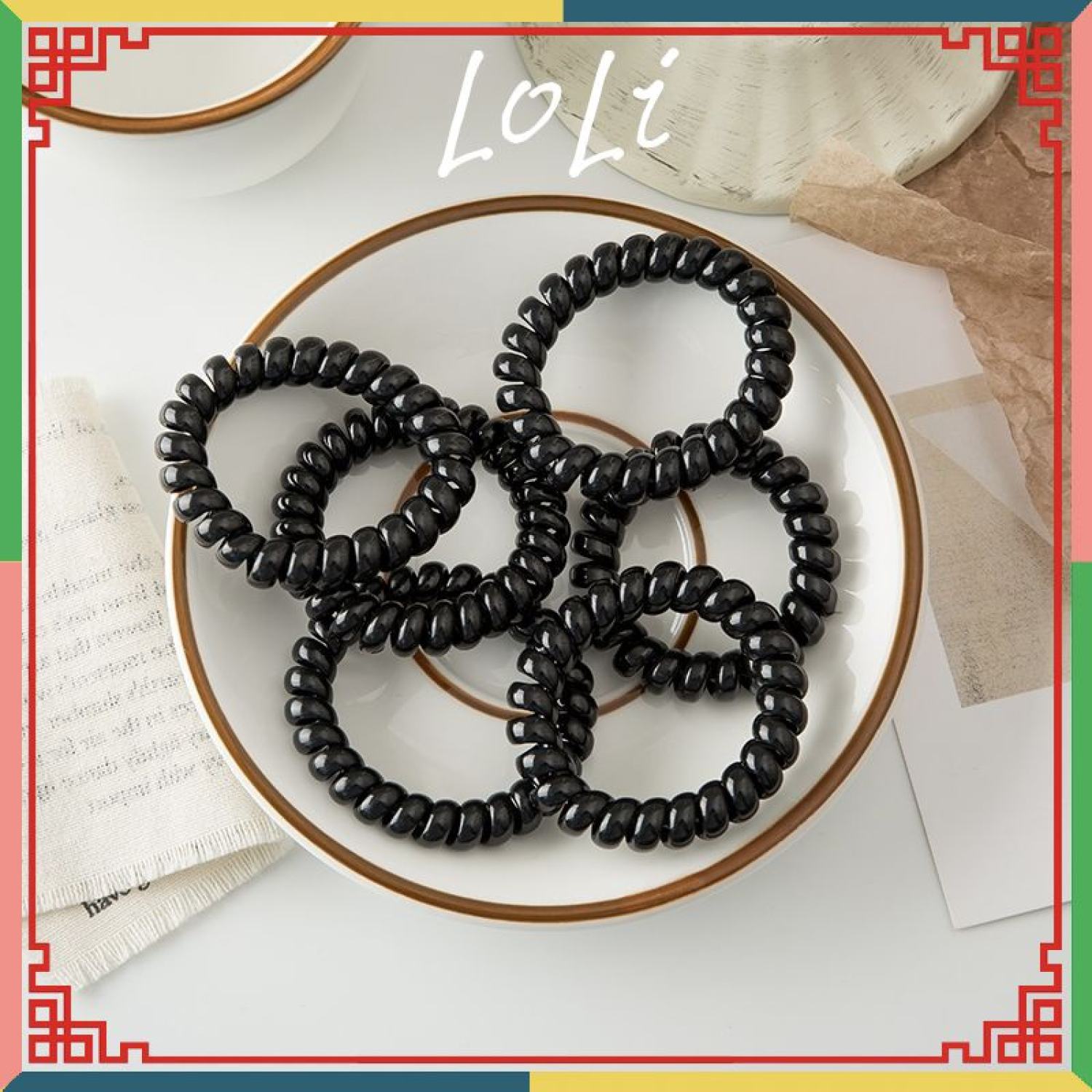 Dây cột tóc lò xo màu đen đơn giản dành cho nữ - loli