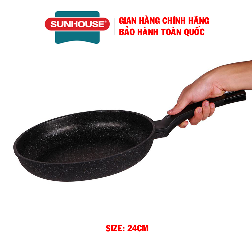 Chảo chống dính siêu bền đá Sunhouse SBD24, Chảo chống dính Sunhouse siêu bền, Nhôm đúc nguyên khối bền chắc, chịu va đập tốt, hống dính Whitford (USA) siêu bền, an toàn sức khỏe, sử dụng bếp ga, bếp hồng ngoại