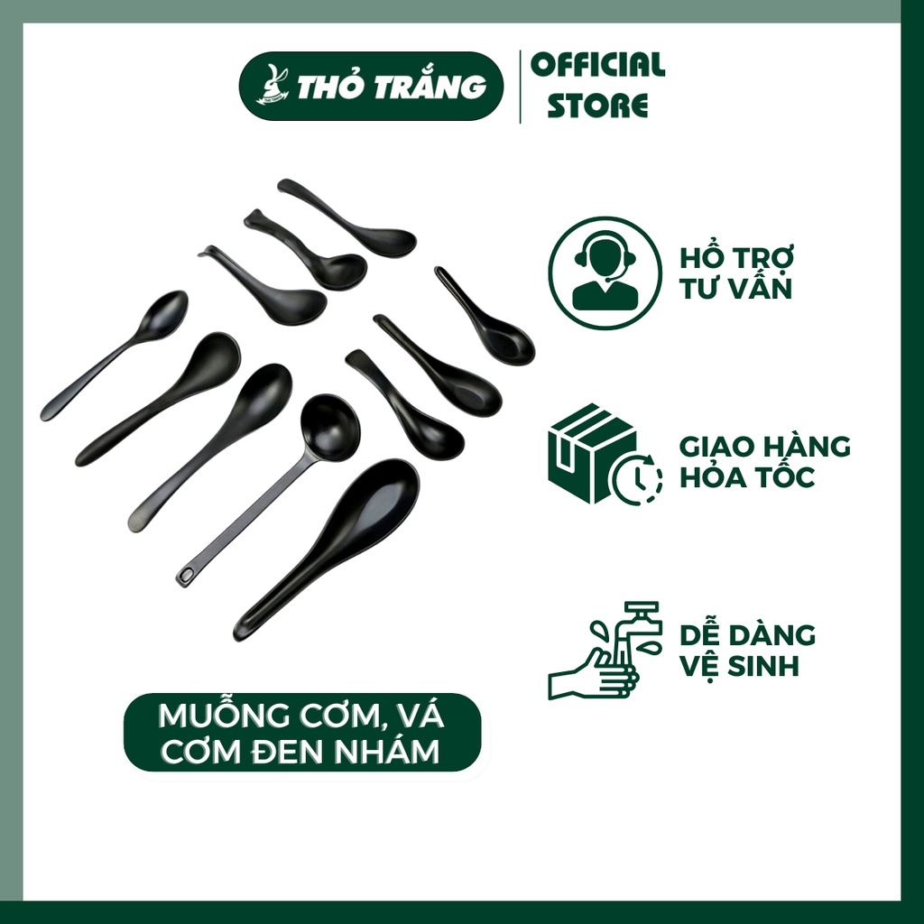 Muỗng cơm vá cơm màu đen nhám đủ size
