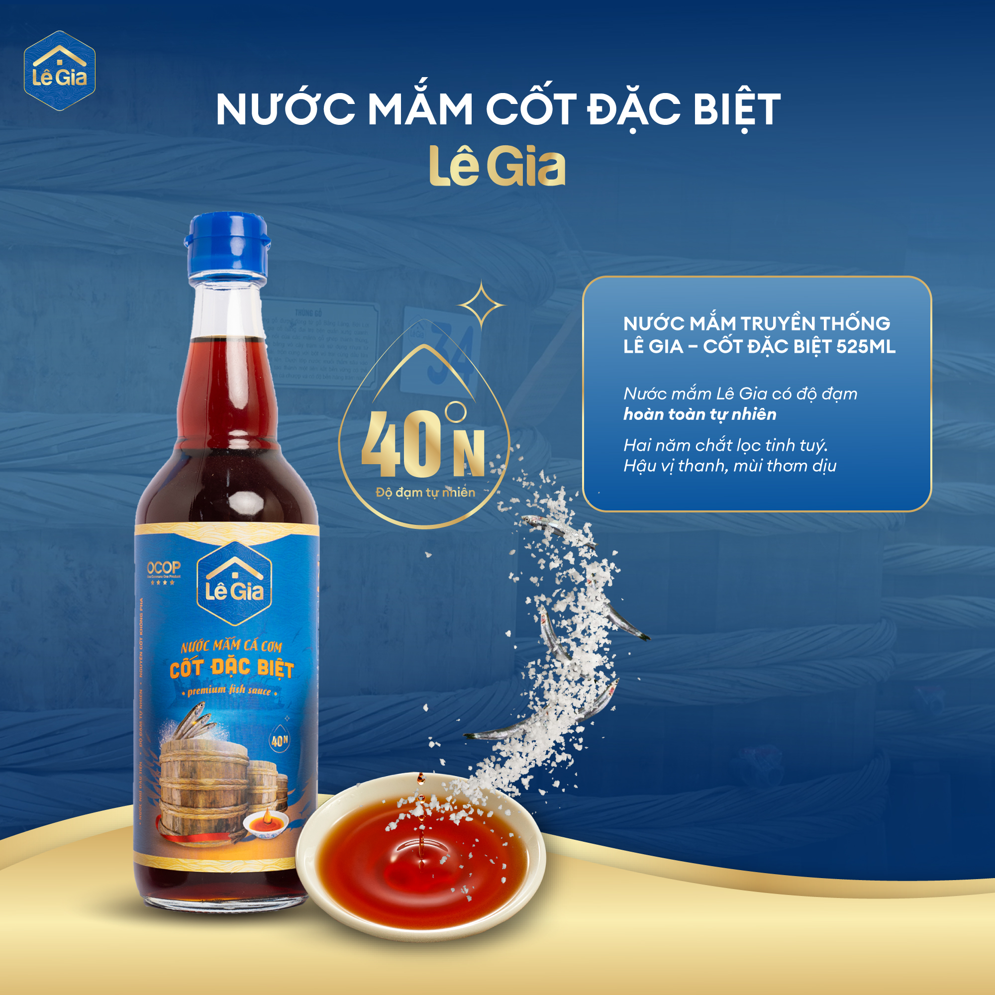 Nước mắm cốt đặc biệt Lê Gia chai thủy tinh 525ml