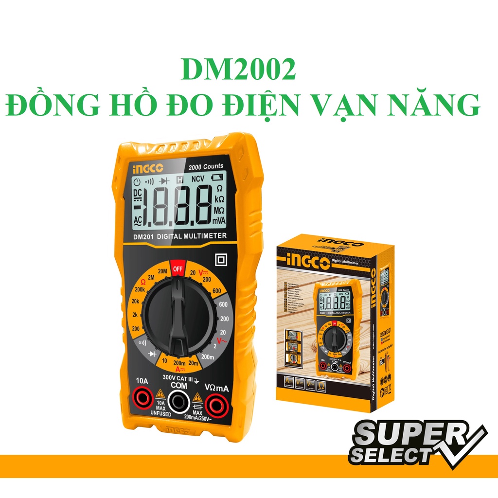 DM2002 Đồng hồ đo  điện vạn năng  (2000 số đếm) hiệu Ingco