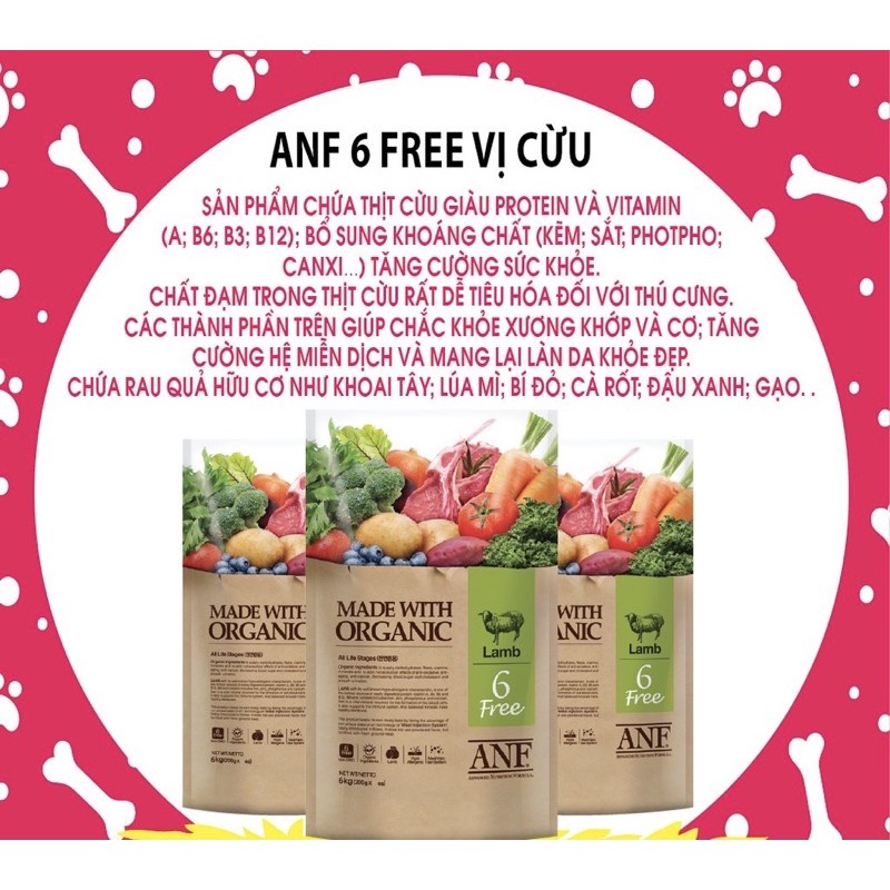 [200g và 400g ] ANF Natural 6Free Thức Ăn Hạt Hữu Cơ Cho Chó