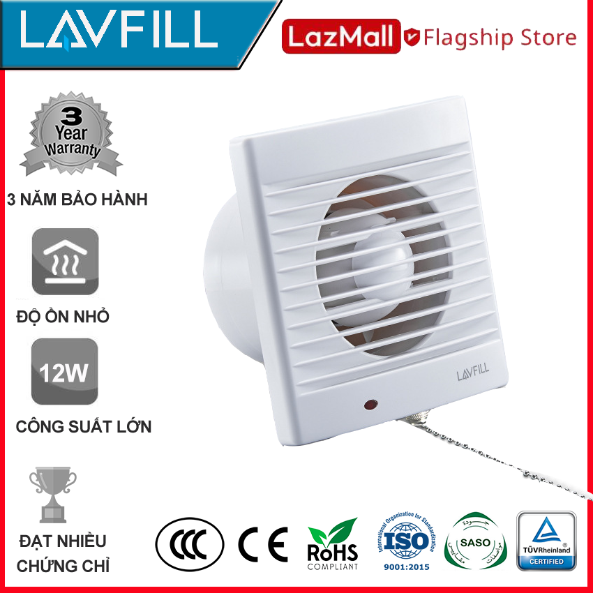 Quạt thông gió 1 chiều 150x150mm, Quạt hút âm tường nhà tắm, phòng vệ sinh, không ồn hãng LAVFILL LFWW-09EK