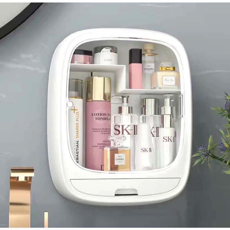 Tủ đựng mỹ phẩm treo tường, kệ để mỹ phẩm trong nhà tắm màu trong suốt, hộp đựng mỹ phẩm gắn tường chống bụi