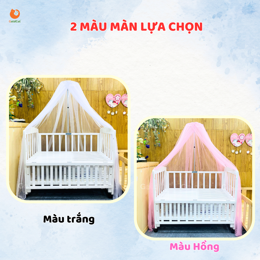 Màn cũi cho bé và cây treo Goldcat ( xanh-hồng- trắng)