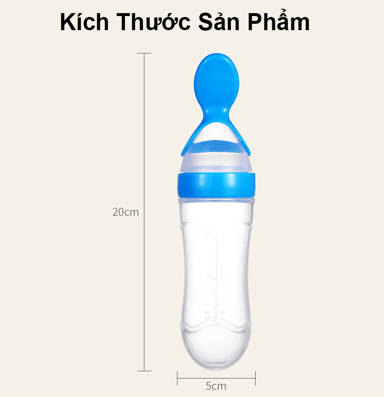 Bình Thìa Ăn Dặm Silicon An Toàn Cho Bé Có Vạch Chia ML