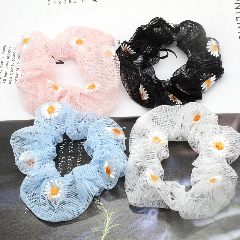 CỘT TÓC BUỘC TÓC VẢI SCRUNCHIES THÊU HOA CÚC