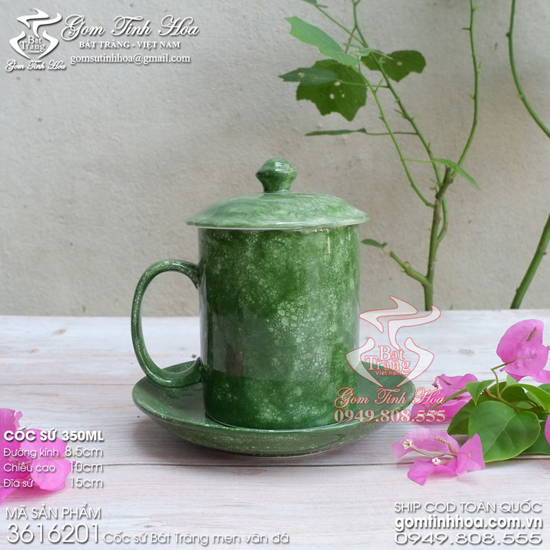 Ly cốc sứ có nắp men vân đá gốm sứ Bát Tràng cao cấp