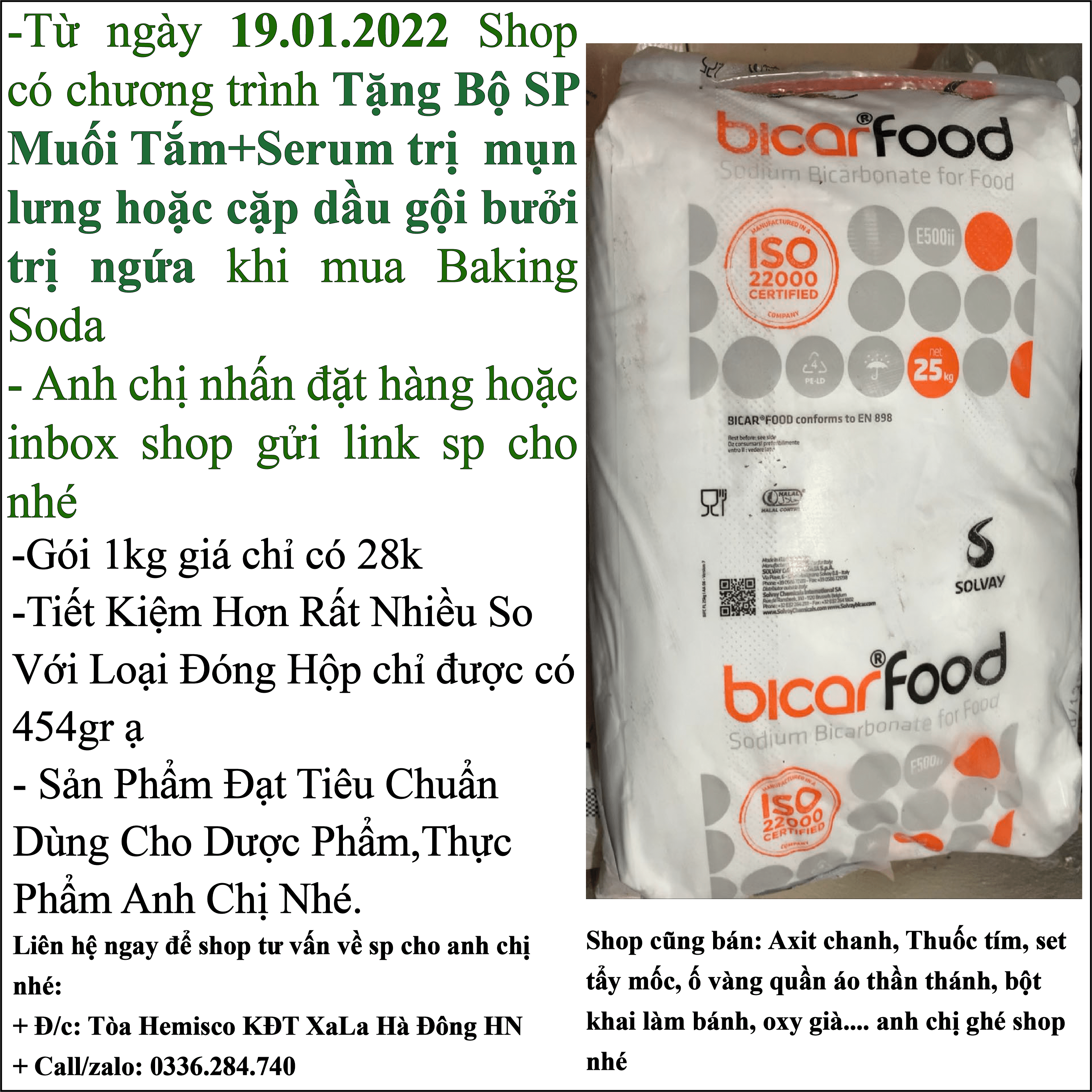 Baking Soda 1000g, bột nở, tẩy rửa, làm trắng răng, đắp mặt
