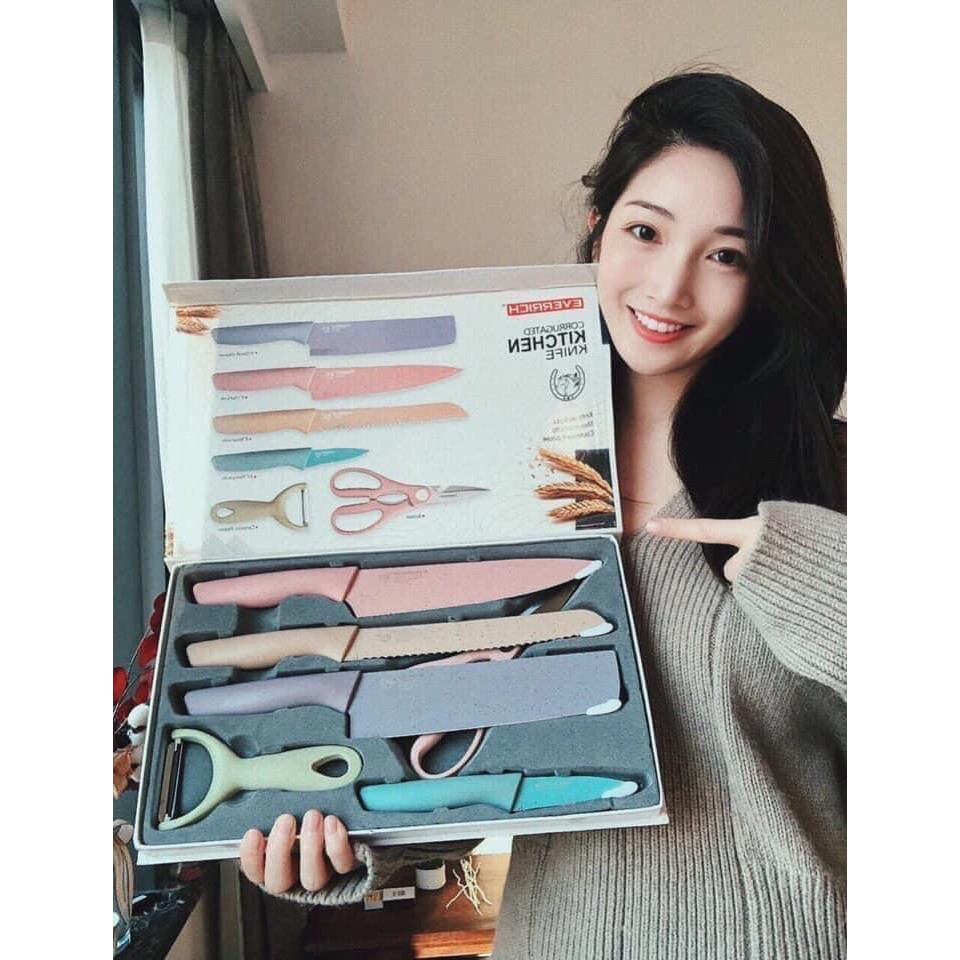 Bộ dao kéo 6 món Kitchen Knife lúa mạch sịn sò siêu sắc bén - Set dao lúa mạch 6 món Kitchen CAO CẤP, HIỆN ĐẠI, TIỆN DỤNG.