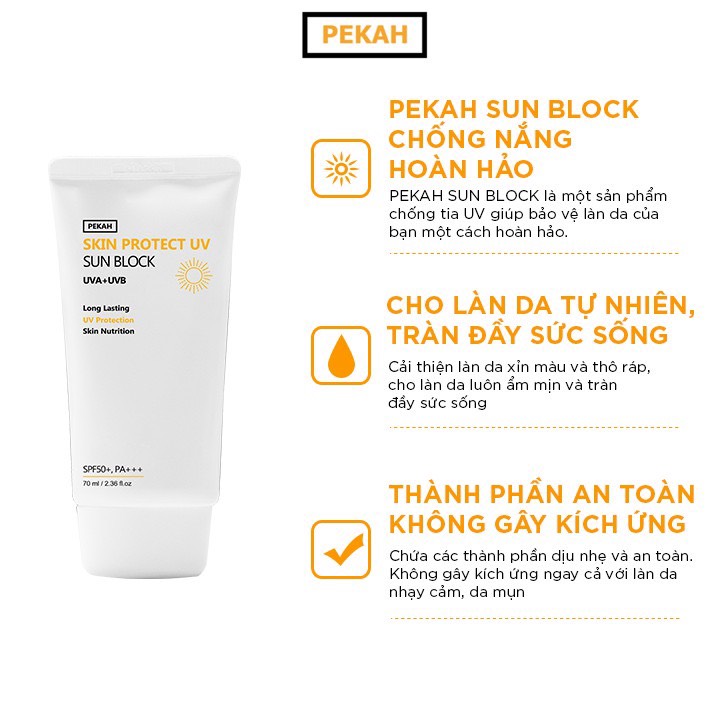 Kem chống nắng vật lý PEKAH Skin Protect UV Sun Block SPF 50++ PA+++ 70ml bảo vệ da trước tia UVB UVA SPF 50++