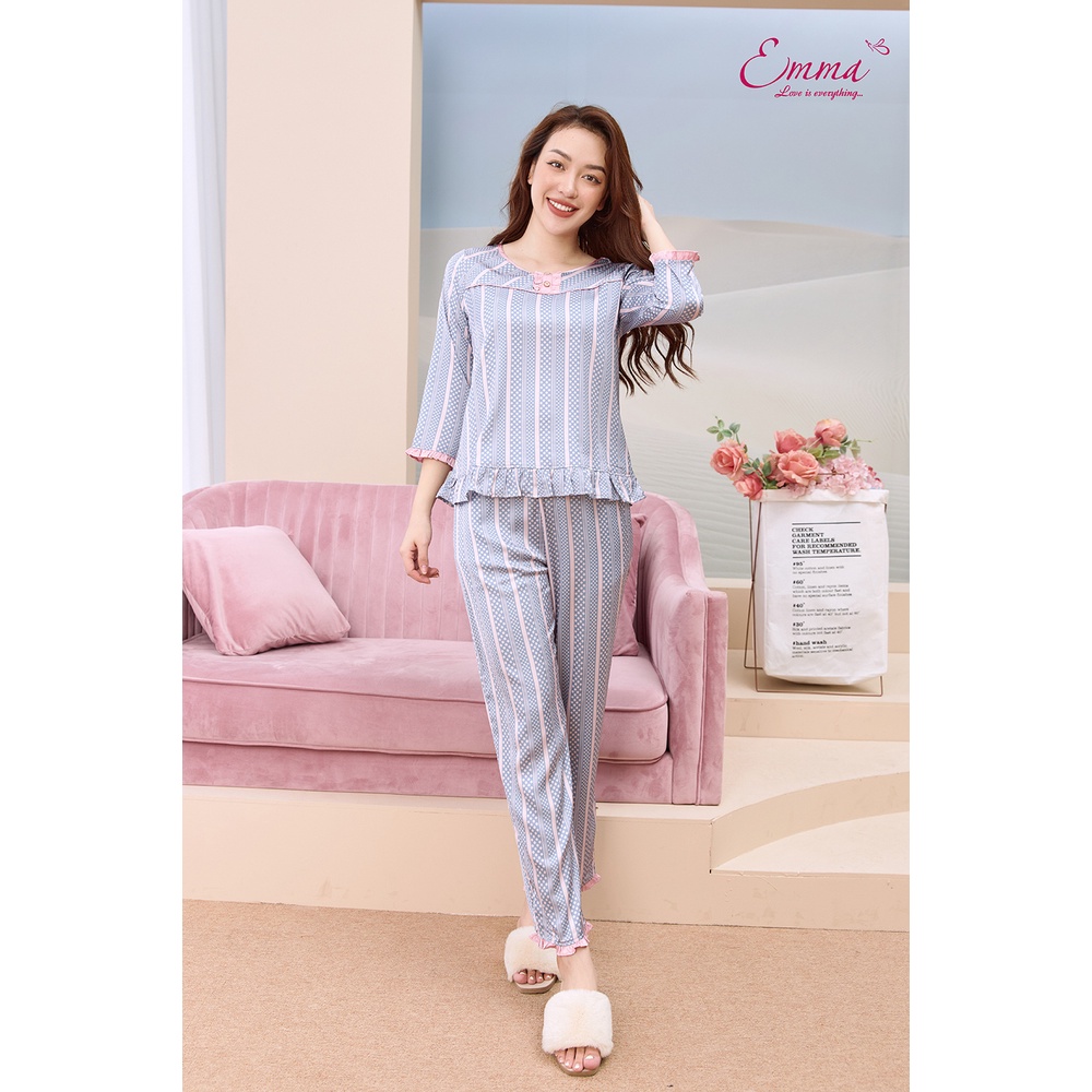 Đồ Bộ Mặc Nhà Lụa Áo Tay Lỡ, Quần Dài Emma ETLU.21.017.04