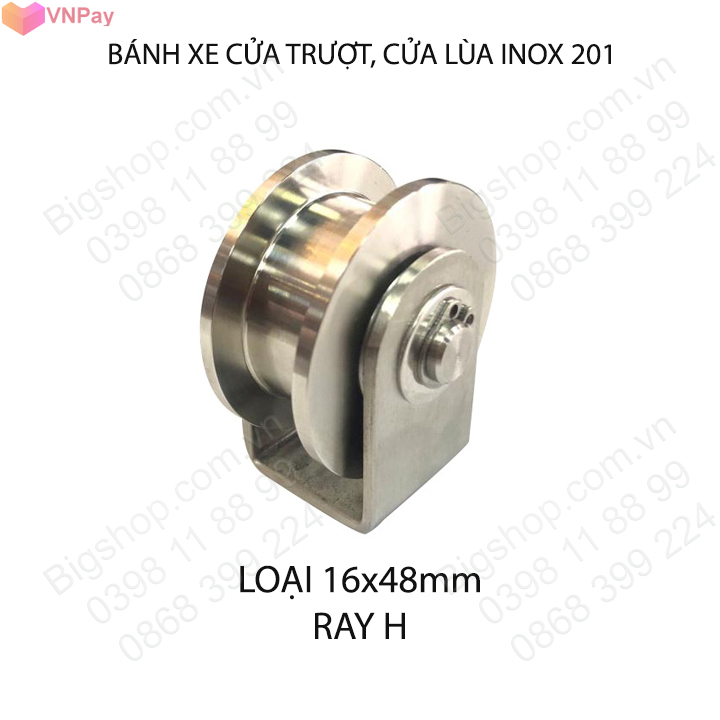 Bộ bánh xe cho cửa cổng trượt, cửa lùa, cửa xếp, làm bằng inox 201, loại 16x48mm, Hình U, V, H tùy chọn