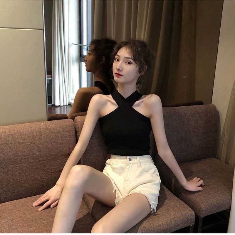 Áo yếm nữ chéo cổ xinh mc5 / áo thun nữ ôm body hai dây phối chéo / áo croptop chéo cổ nữ đẹp ghê