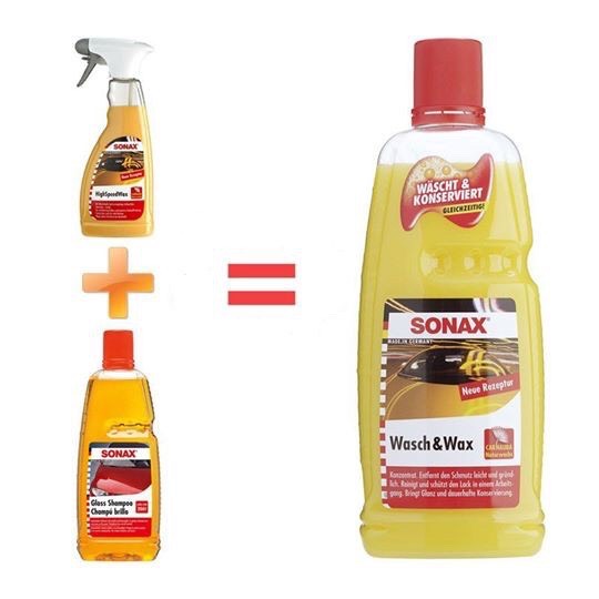 [TẶNG KHĂN LAU XE] NƯỚC RỬA XE SIÊU BÓNG SONAX WASH & WAX 1000ML (VÀNG)