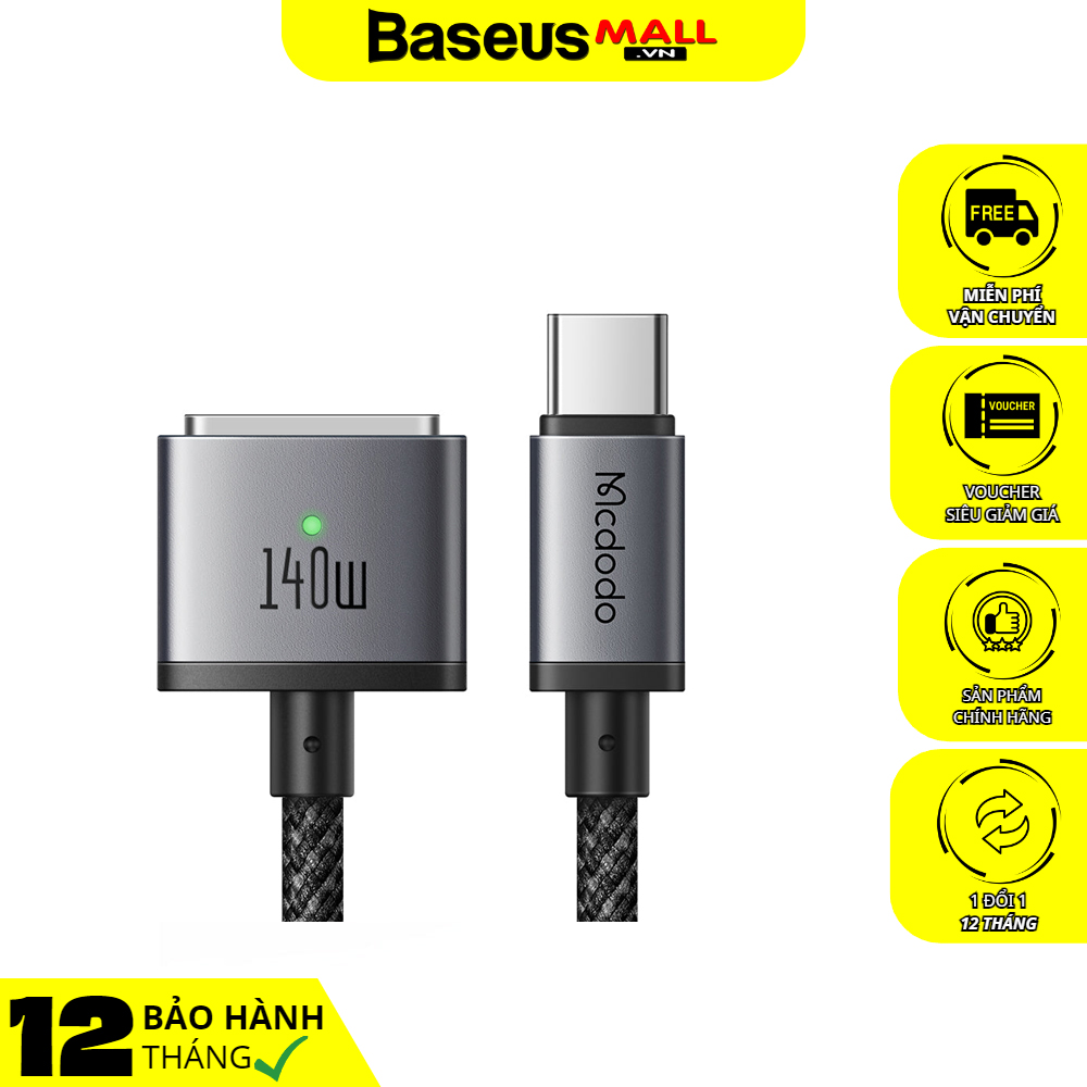 Cáp sạc nam châm cho macbook mcdodo 140w usb-c to magsafe 3 magnetic cable with led