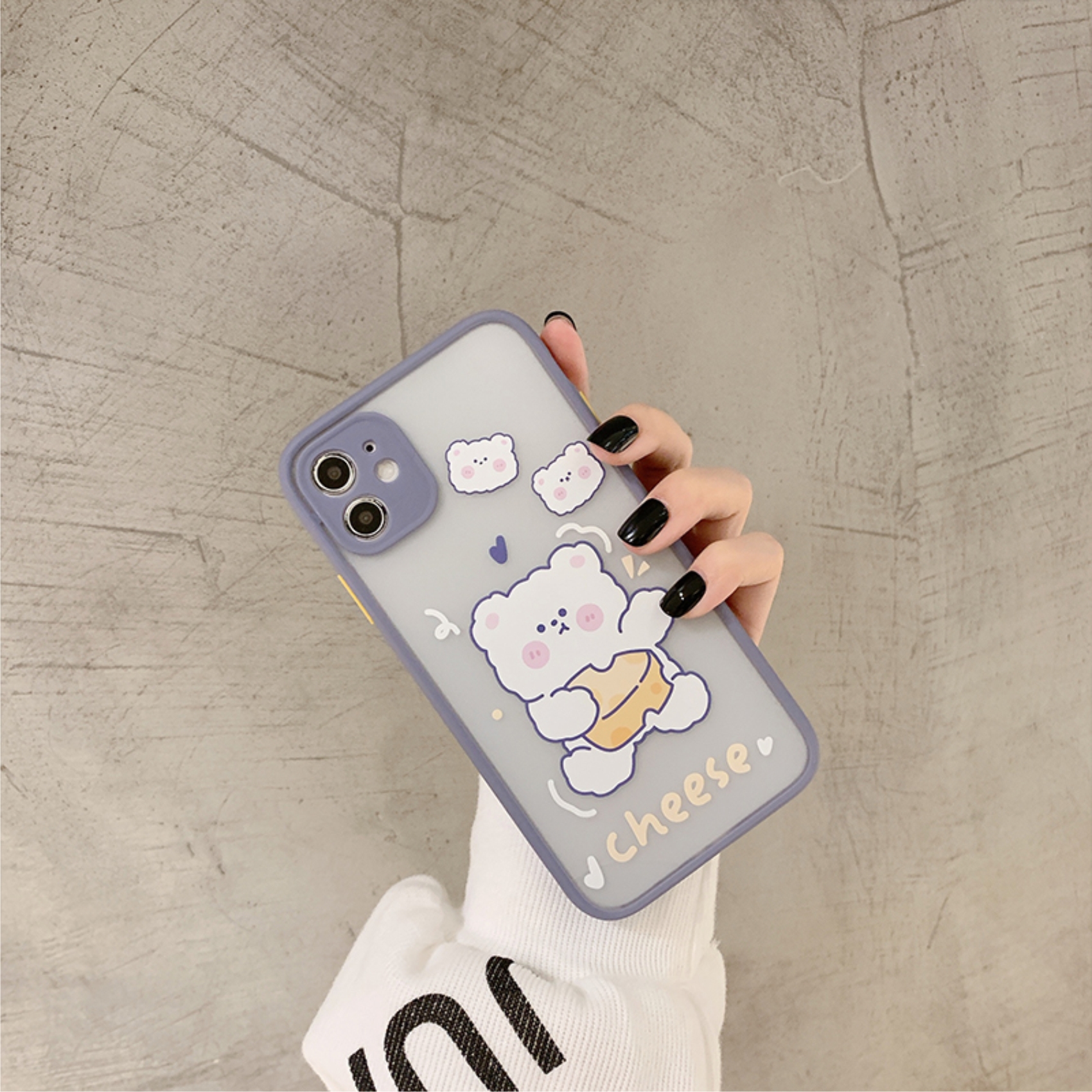 Ốp Lưng Nhám Chống Sock Va Đập Bảo Vệ Camera Bear Cheese x Blue