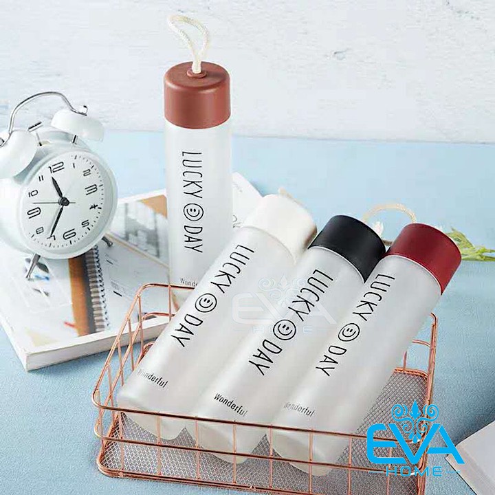 [HCM]Bình Nước Thuỷ Tinh Mờ Happy Day 400 Ml