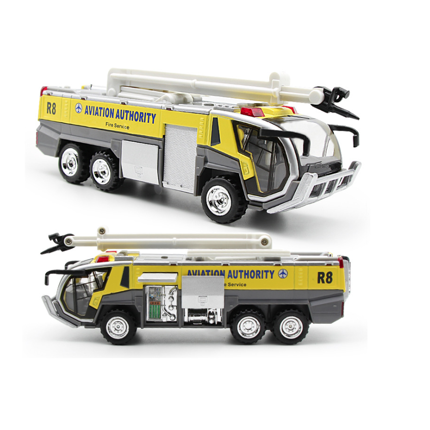 Mô hình xe ô tô cứu hỏa sân bay chạy cót bằng hợp kim nhựa đồ chơi trẻ em có âm thanh và đèn
