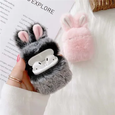 QNAVX Airpods Cute Rabbit Ear Plush For Airpods 1 2 for Airpods pro 3 Headphone Protect Cover Airpods Cases Earphone Cases Bluetooth Headset Case