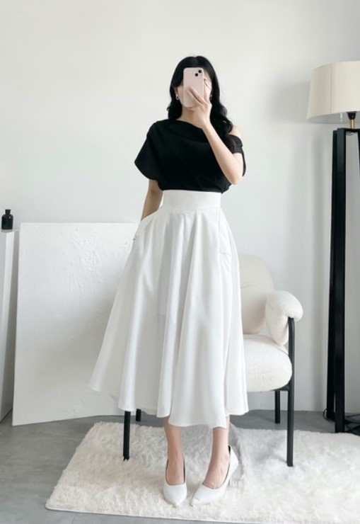 VELLE DESIGN chân váy công sở dáng dài Daisy chất lụa hongkong cao cấp.