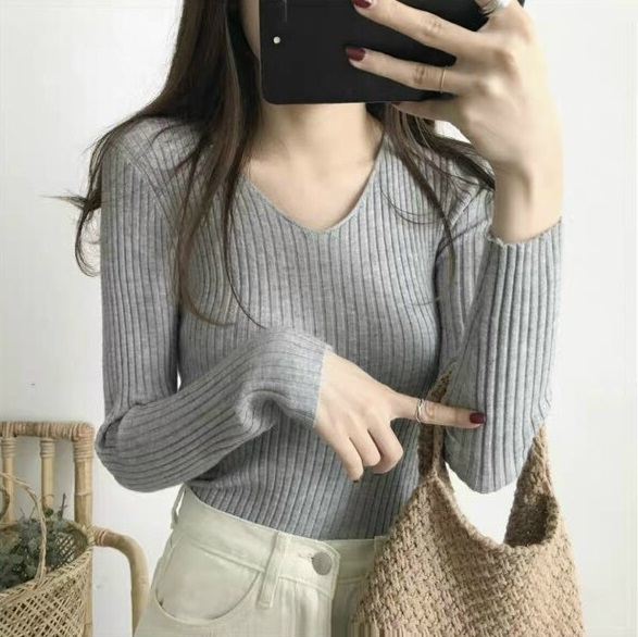 Áo len cổ tim dài tay -chất len tơ mềm ấm