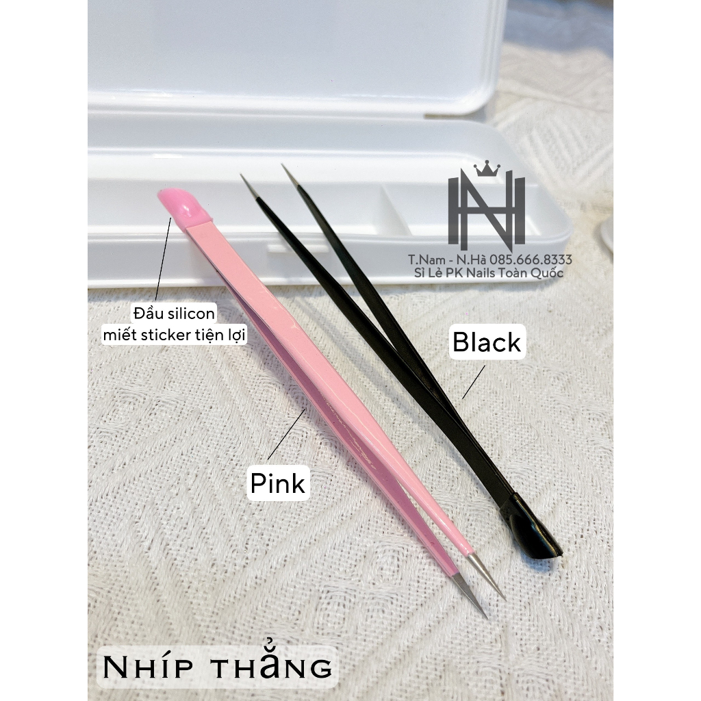 Nhíp Gắp Đá Nail Có Đầu Silicon,nhíp thẳng,  miết sticker