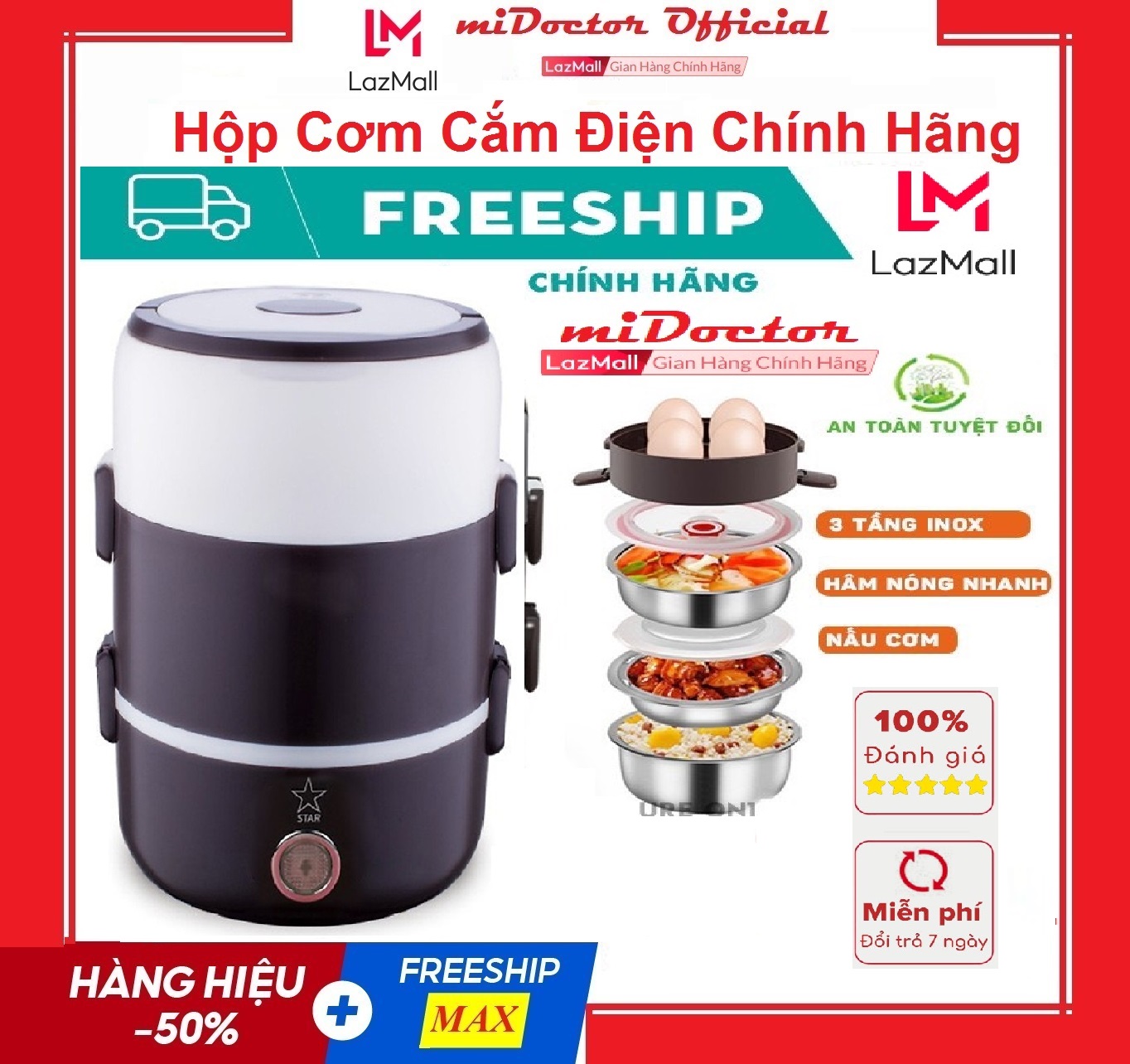 Hộp Đựng Cơm Giữ Nhiệt 3 Tầng, hộp cơm giữ nhiệt văn phòng, Có Lõi Hâm Nóng Thức Ăn, Cặp Lồng Ủ Cơm 3 Tầng Inox, Kiểu Dáng Sang Trọng,Bảo Hành 1 Đổi 1 Toàn Quốc BH Đồ Gia Dụng 21