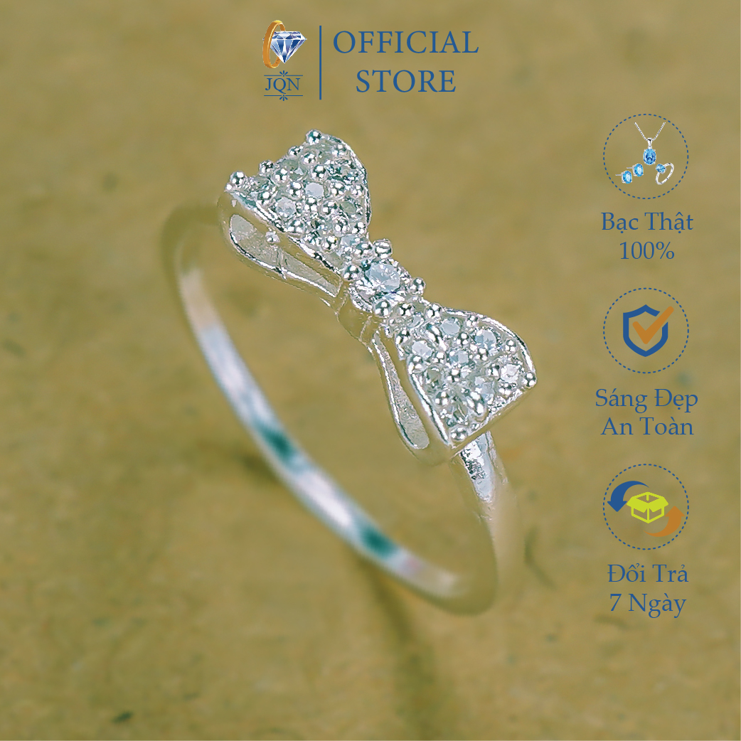 Nhẫn bạc nữ jqn nhẫn nơ đính đá xinh xắn n44