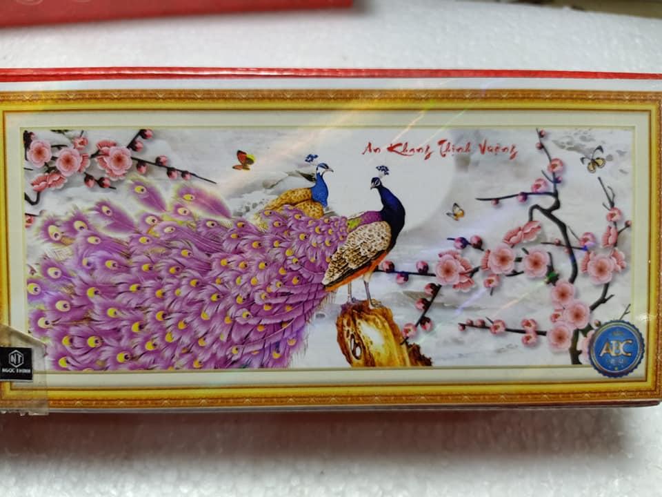 Tranh đính đá đôi công tím chúc An Khang Thịnh Vượng VS315 khích thước 120x65cm