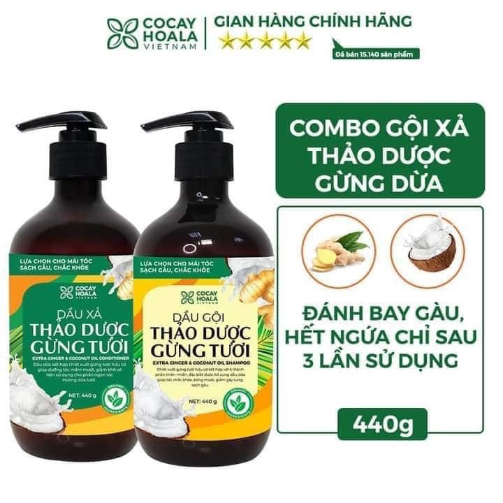 Combo dầu gội dầu xả thảo dược Gừng Dừa hữu cơ - Sạch gàu, giảm nấm ngứa, mềm tóc hiệu quả