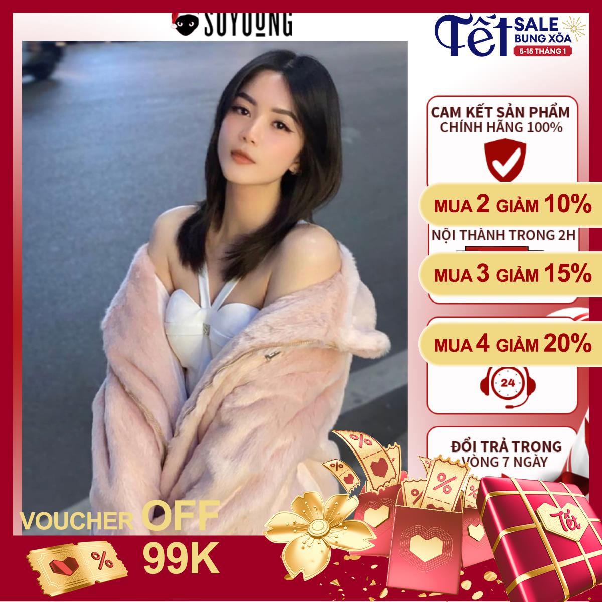 Áo khoác lông freesize Crush On You SO YOUNG thiết kế basic với chất liệu