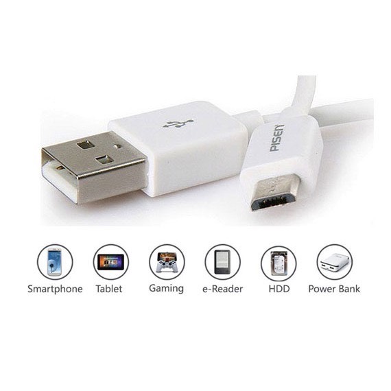 Cáp sạc Micro USB 80cm Pisen cho  Android (Trắng)