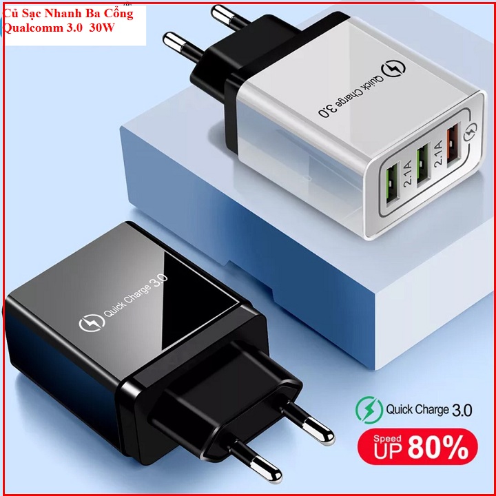 Củ Sạc Nhanh Ba Cổng Qualcomm 3.0 - cổng màu cam