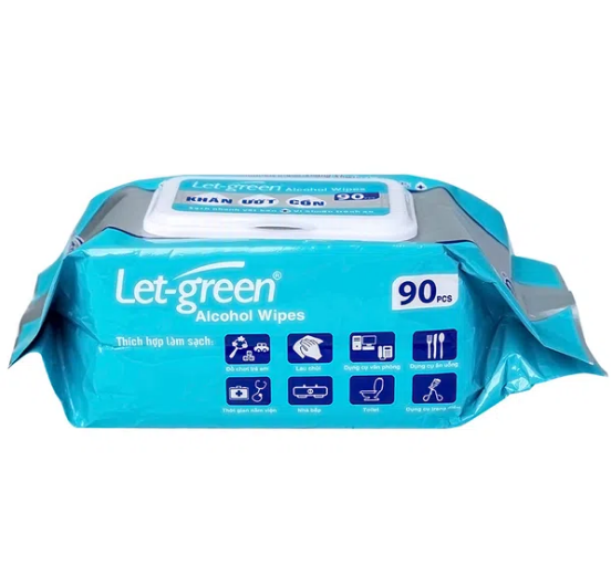 Khăn Ướt Cồn LET-GREEN 90 Miếng/Bao