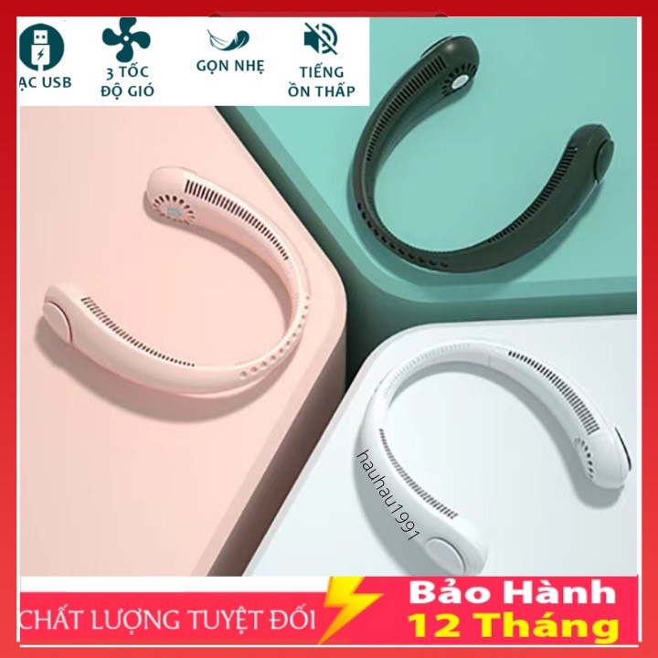 Quạt đeo cổ mini không cánh tích điện pin trâu 4000mAh, 3 cấp độ gió, kiểu dáng thời trang, quạt treo cổ siêu mát