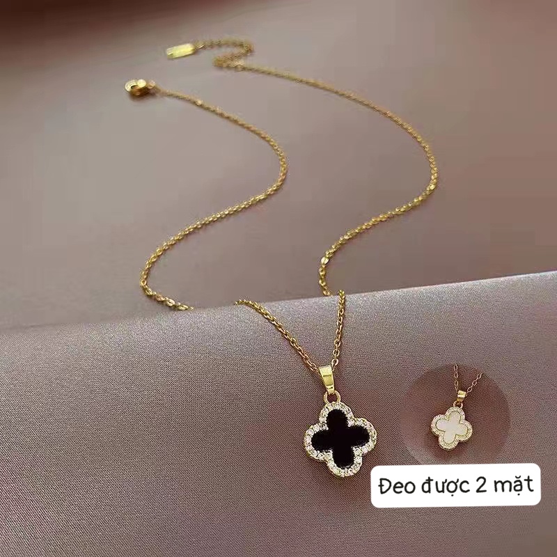 Uha - dây chuyền titan cỏ bốn lá đính đá đeo được 2 mặt d33v24