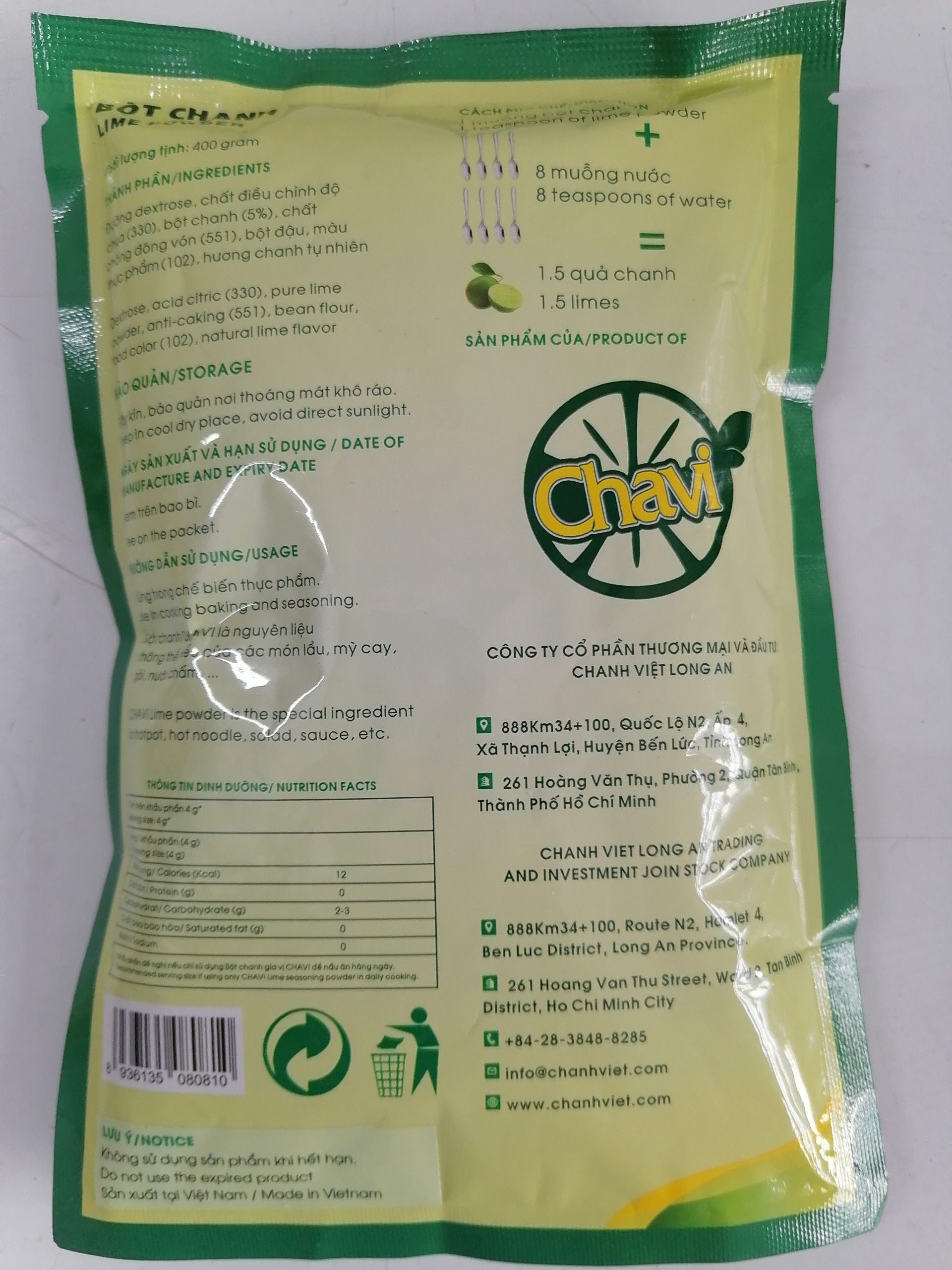 [400g] BỘT CHANH GIA VỊ [VN] CHAVI Lime Powder (bph-hk)