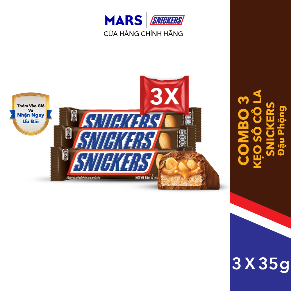 Quà tặng Combo 3 Kẹo Sô Cô La Snickers thanh 35g