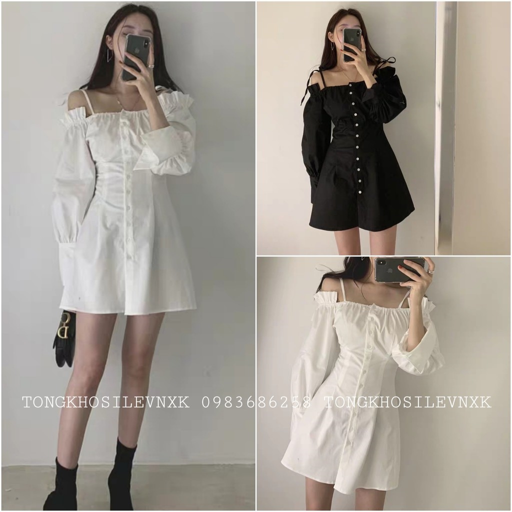 Đầm 2 dây trễ vai, Váy trắng ngắn hai dây Cao Cấp dáng chữ A tay ngắn ôm eo  sexy gợi cảm - MiNhi Dress | Lazada.vn